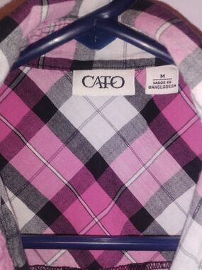 Cato Pink Black White Plaid Shirt